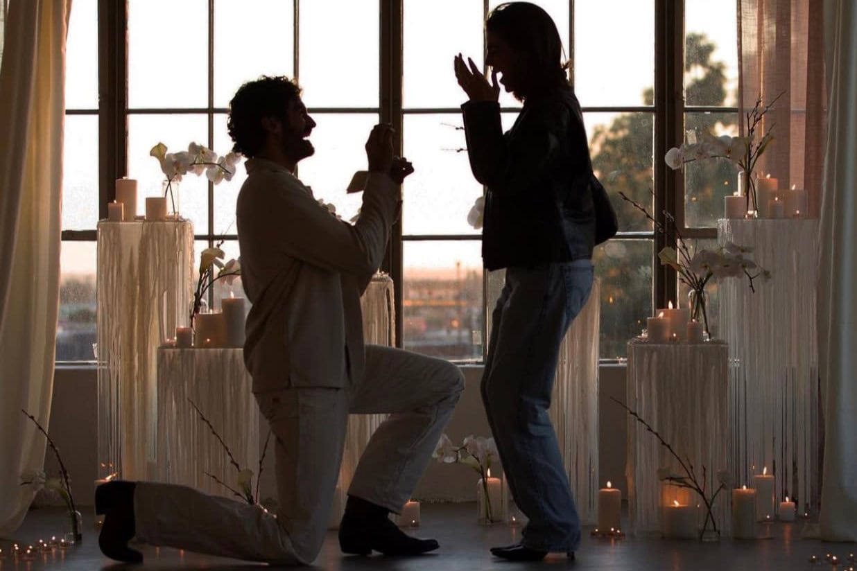 Romantic candlelit proposal decor arranged by Kansas City proposal planners