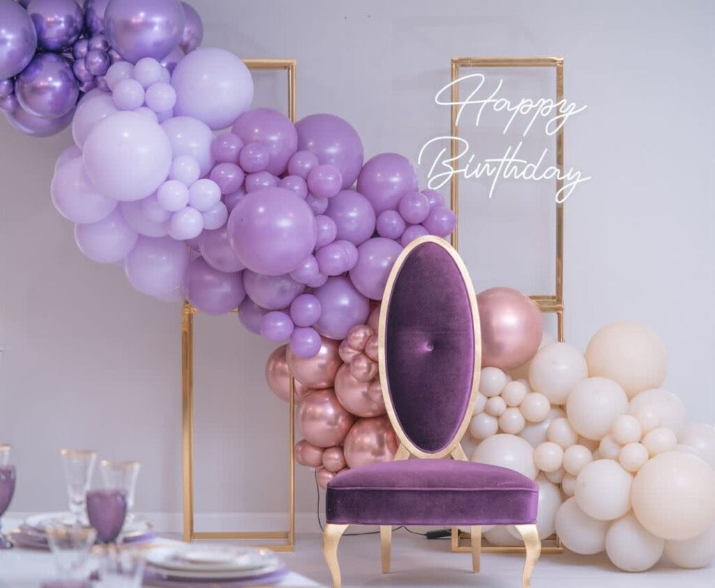 Purple birthday party decor