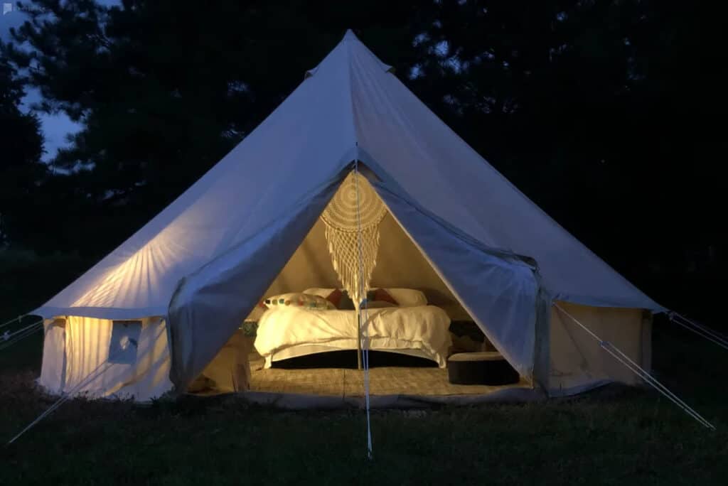 a boho bell tent outdoors