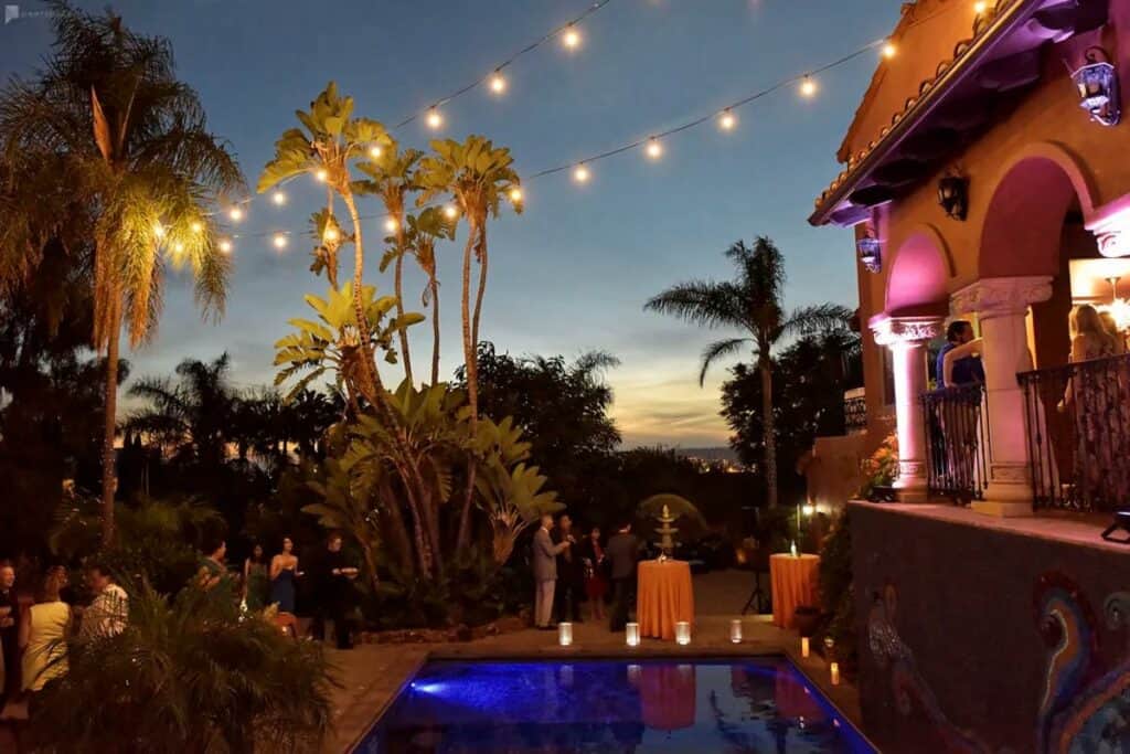 mansion with twinkling lights