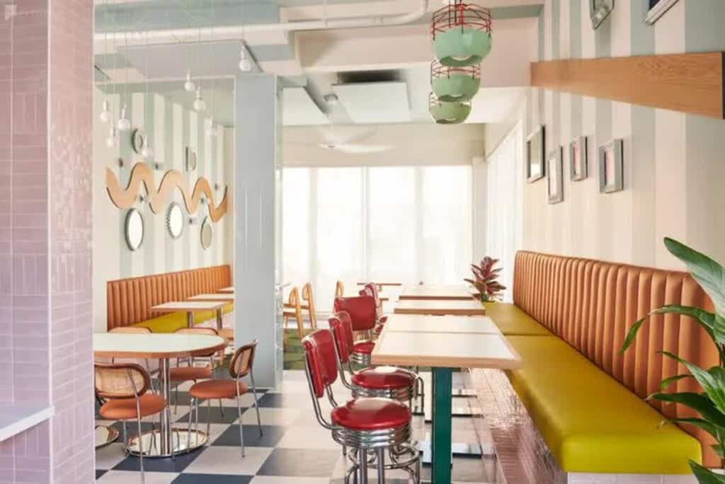 Retro Diner with Ceiling to Floor Windows