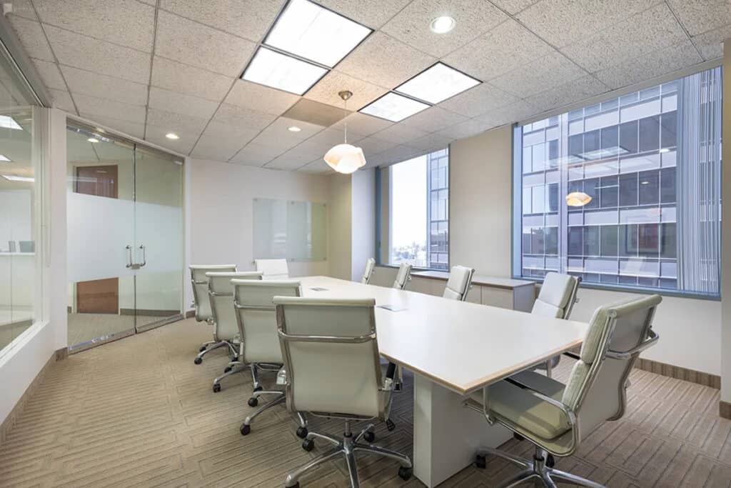 Los Angeles boardroom with light-colored furniture and natural light
