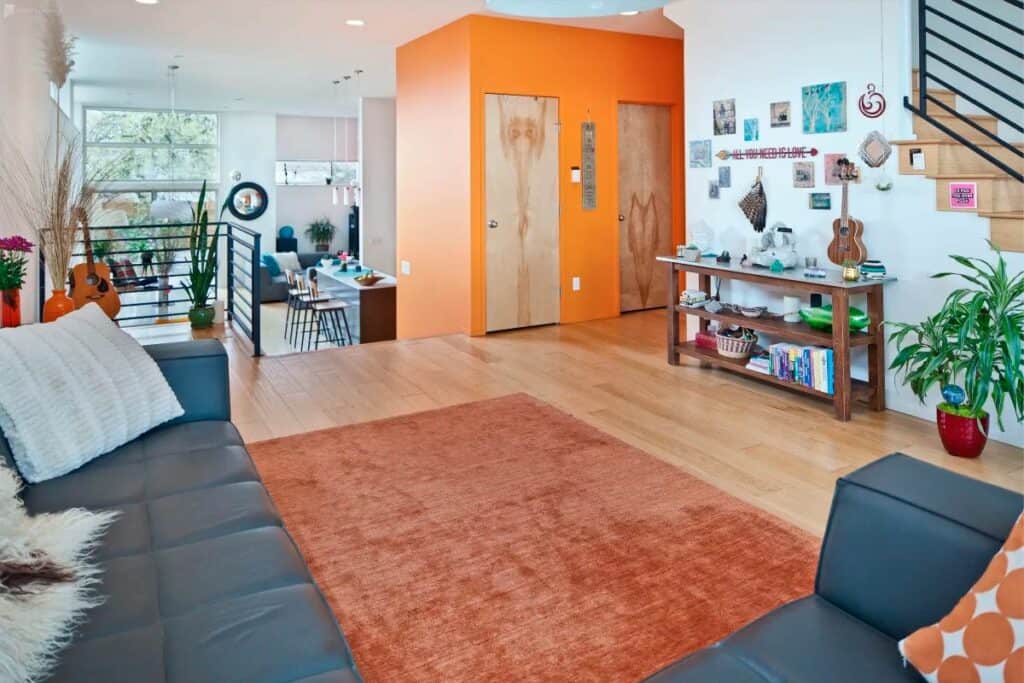 modern home with orange walls