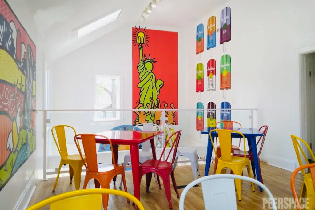 Fun, colorful shop with dining, retail space and party room