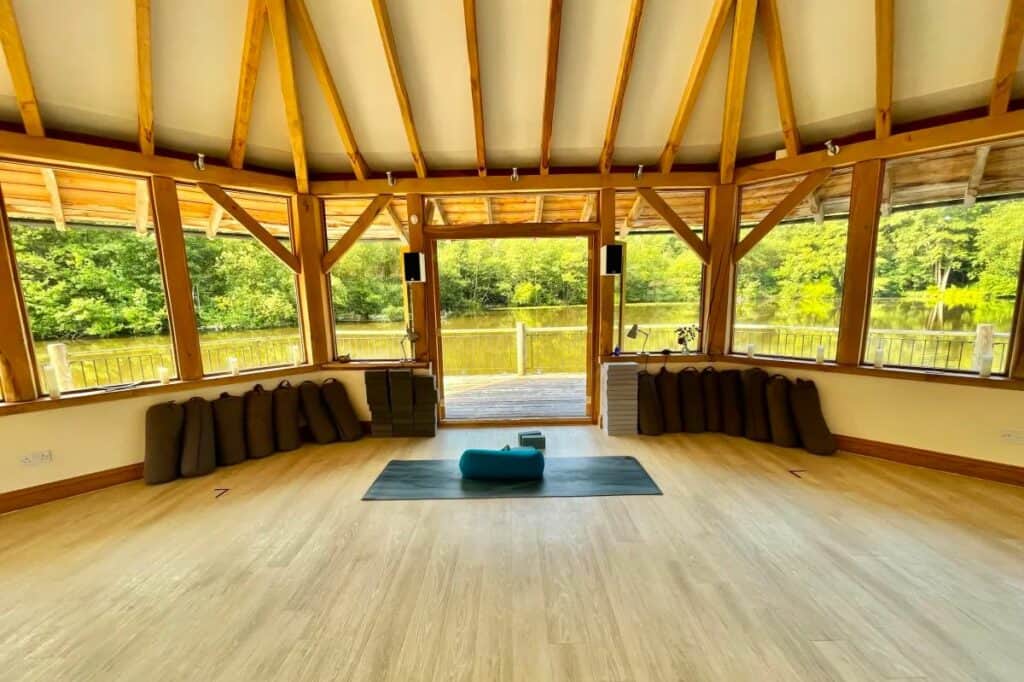 a yoga yurt studio on the water