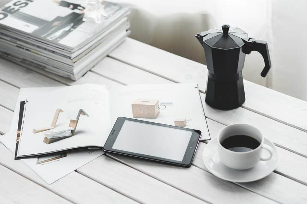 coffee table with tablet