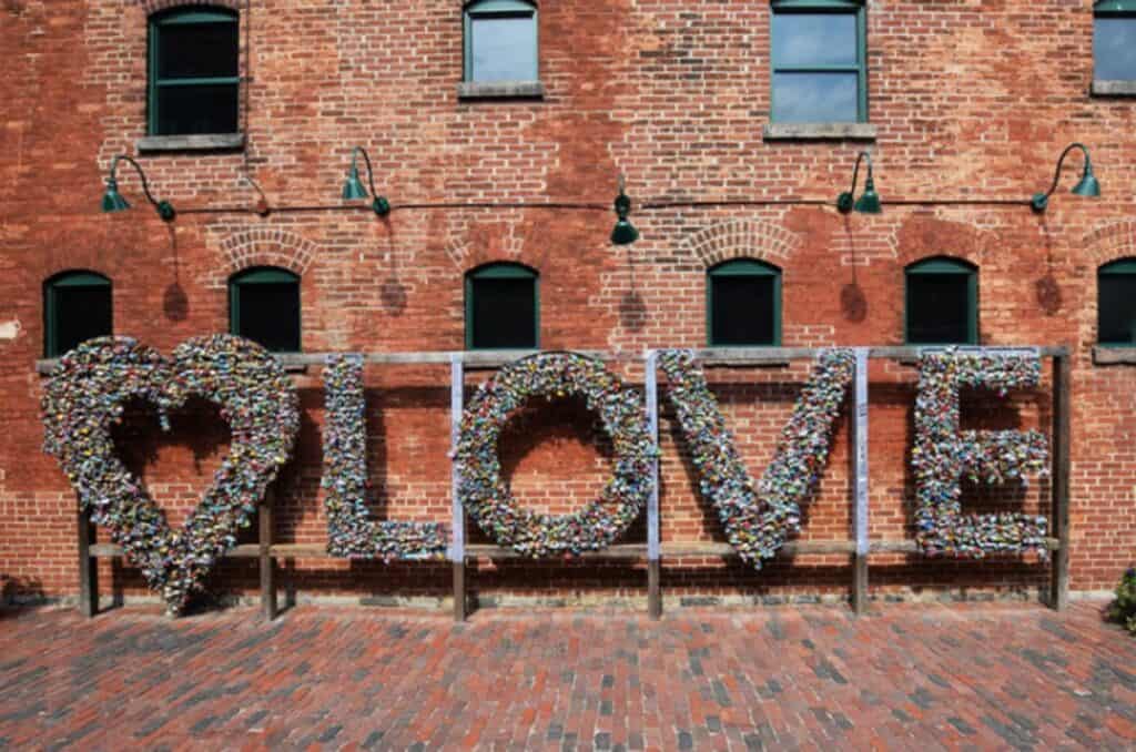 love instillation at toronto distillery locks