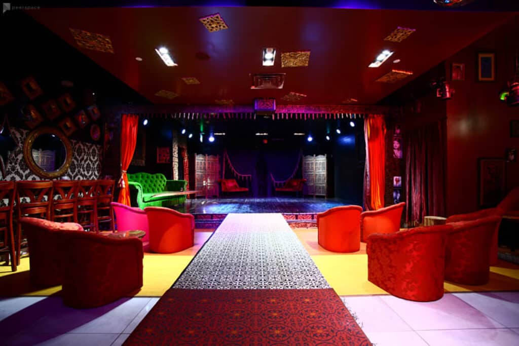 a colorful burlesque lounge