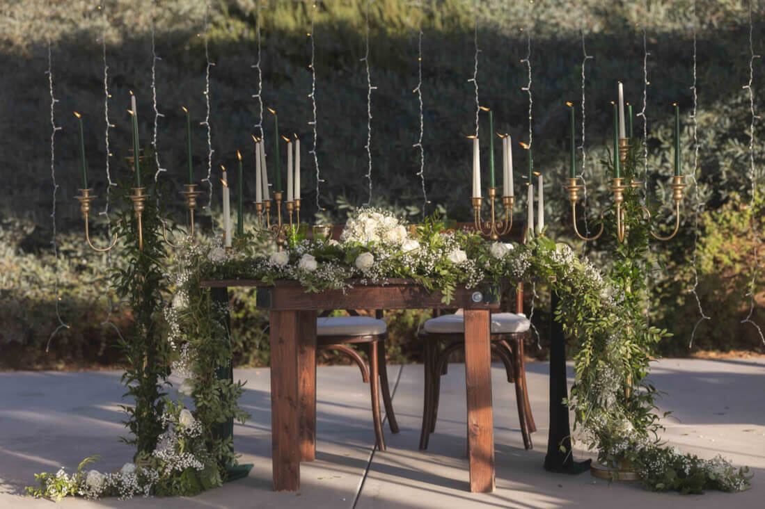 Wedding table florals and candles at a New Jersey venue