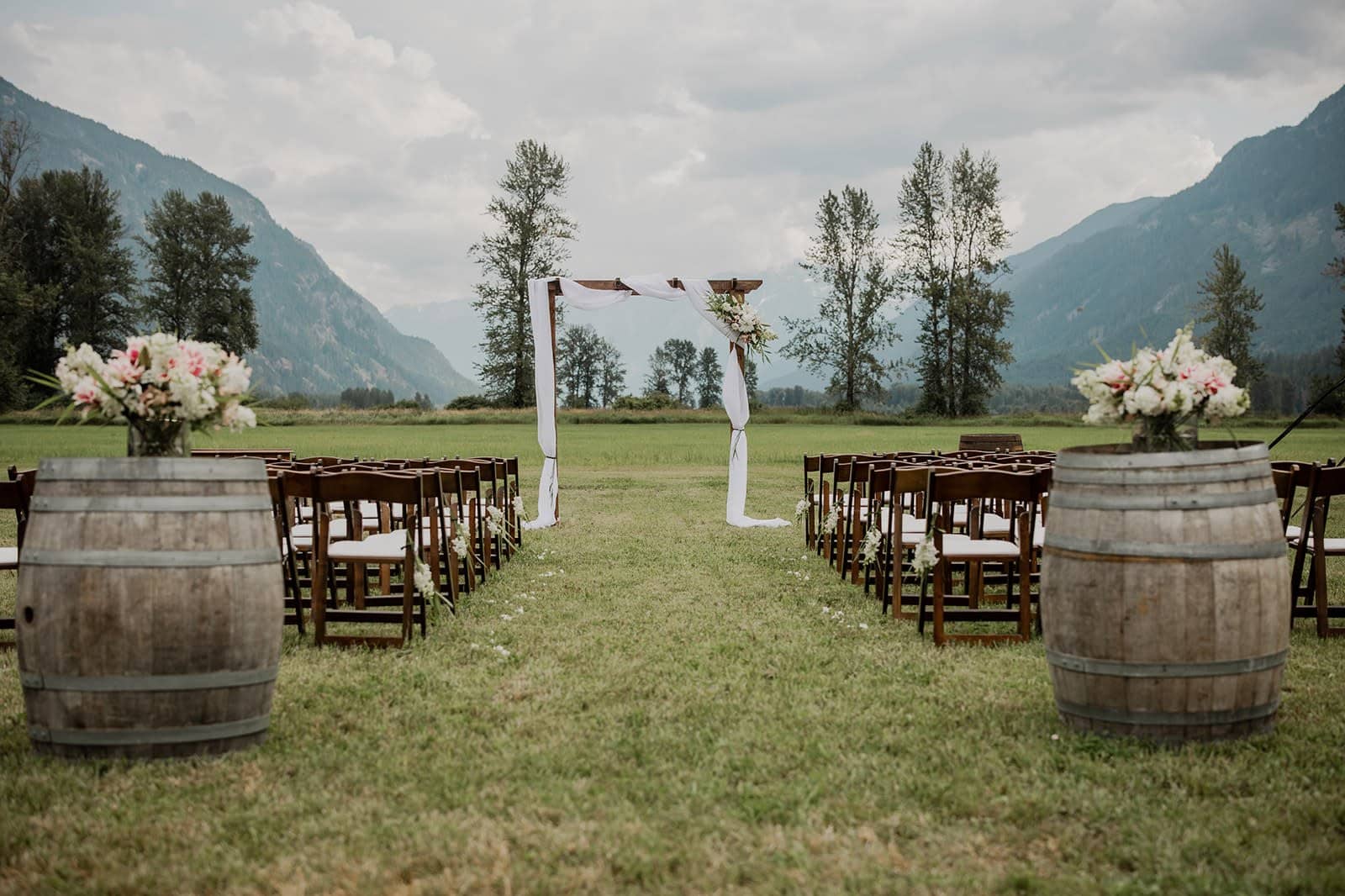 Portland wedding venue decorated with florist ceremony arrangements
