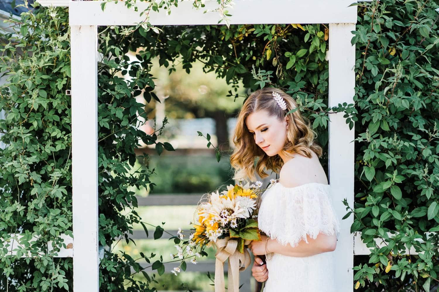 Bridal bouquet from a Raleigh wedding florist with garden-style stems
