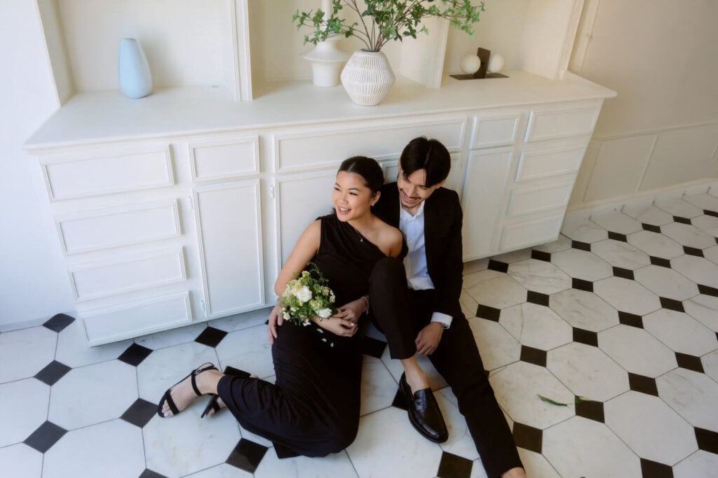 Overhead view of a chic couple in a Cleveland event space
