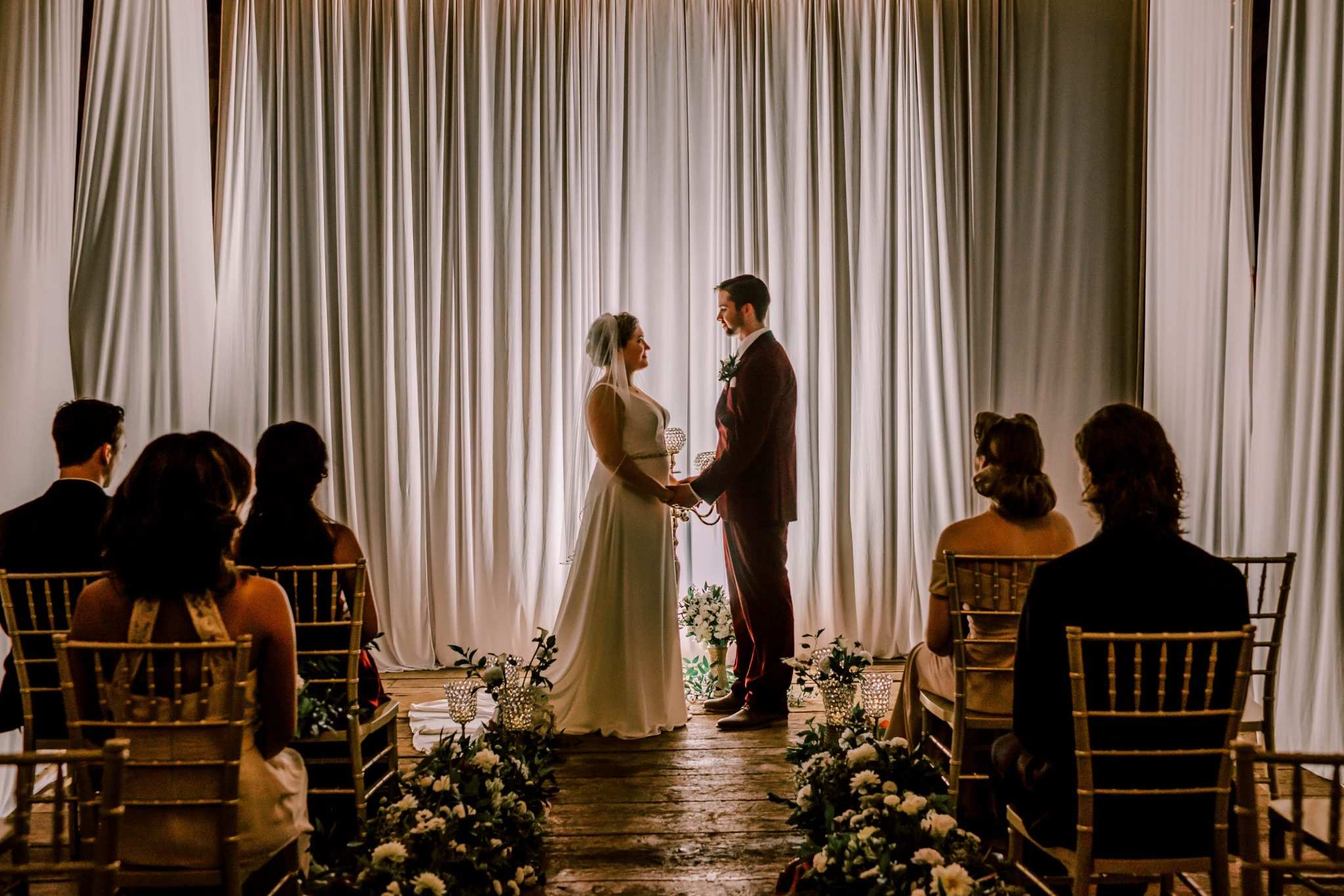 Pennsylvania wedding ceremony with modern setup and seated guests