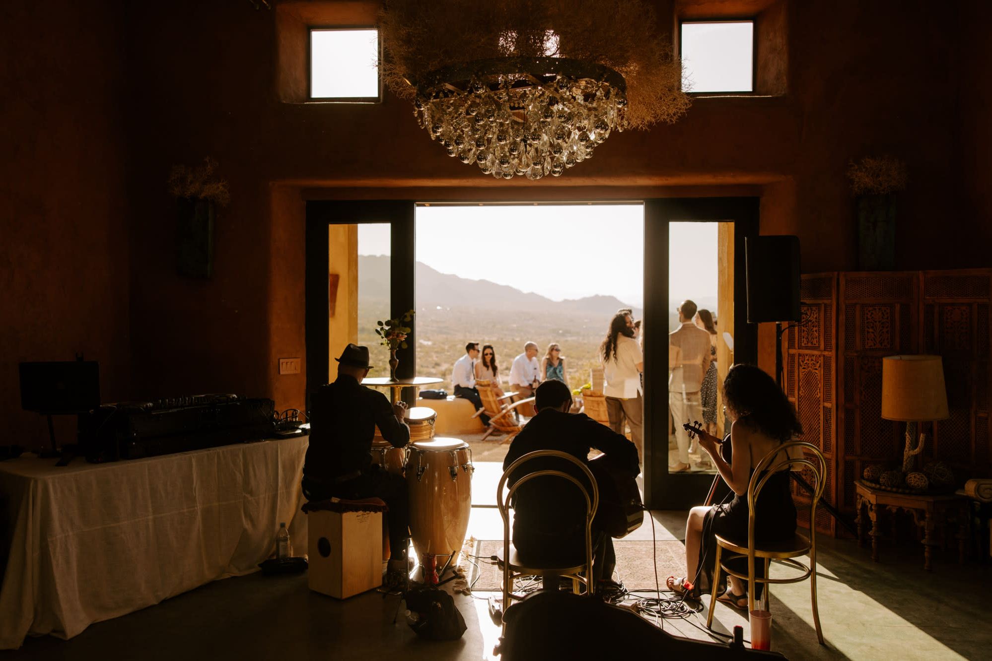 Live musicians performing at an upscale indoor-outdoor Scottsdale wedding venue