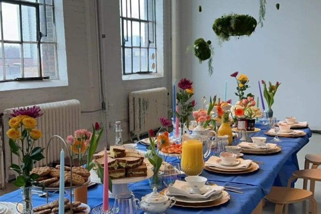 colorful spread on a table at a loft