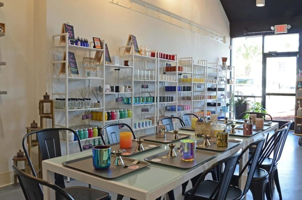Interior shot of a candle-making event space