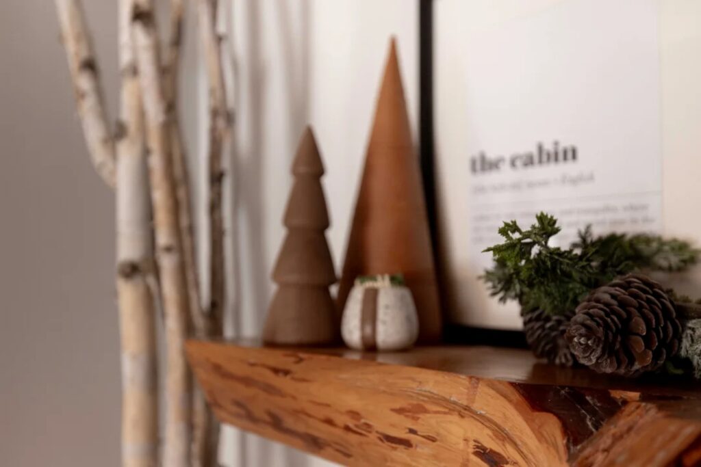 scandi winter cabin mantel decor