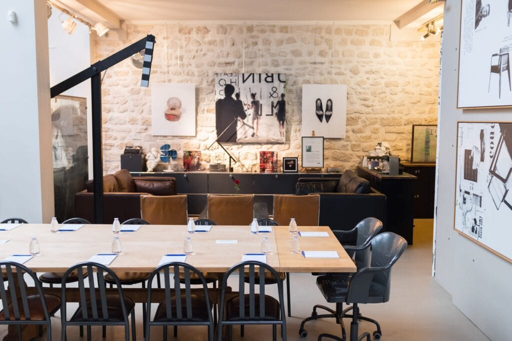 modern art studio with table and chairs