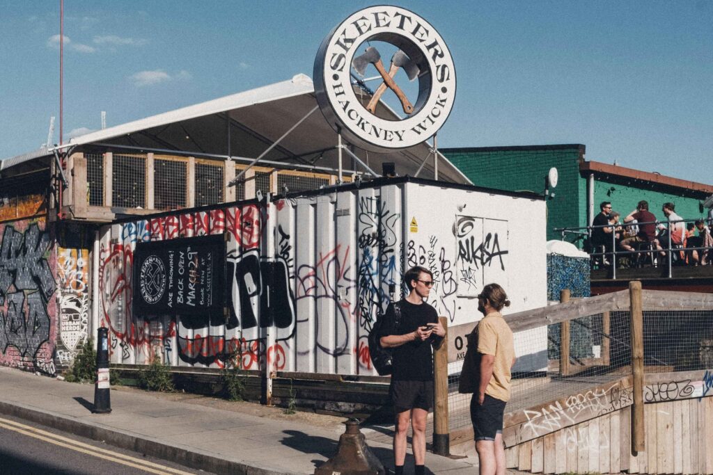 View of an axe-throwing venue in Hackney Wick, London