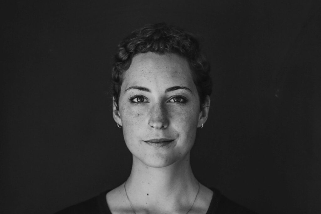 Black and white headshot of a woman