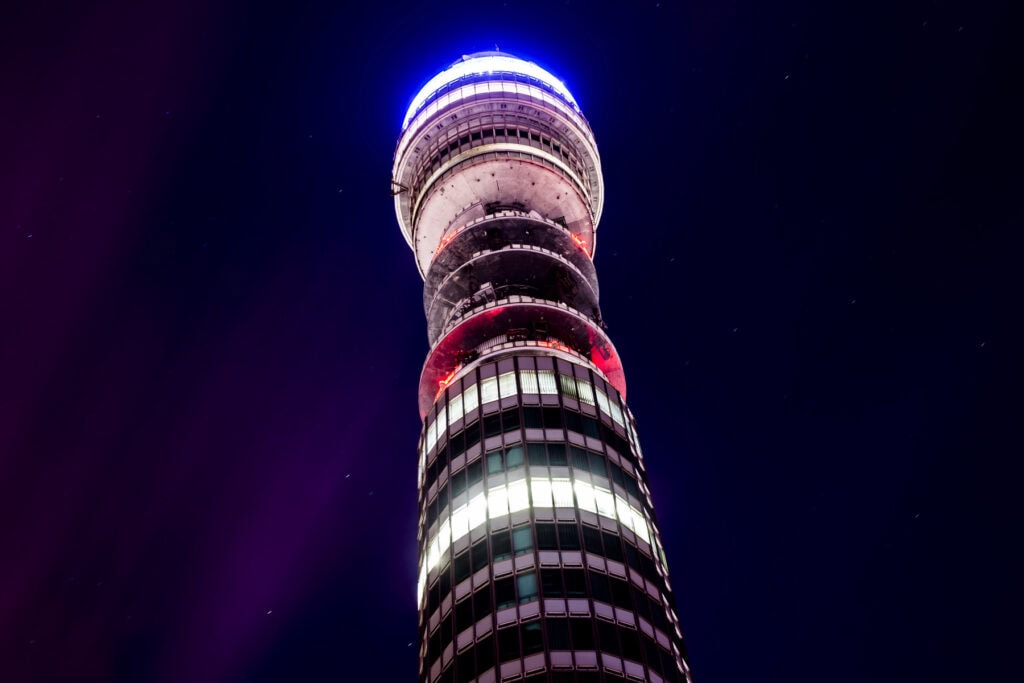 BT Tower seen at night