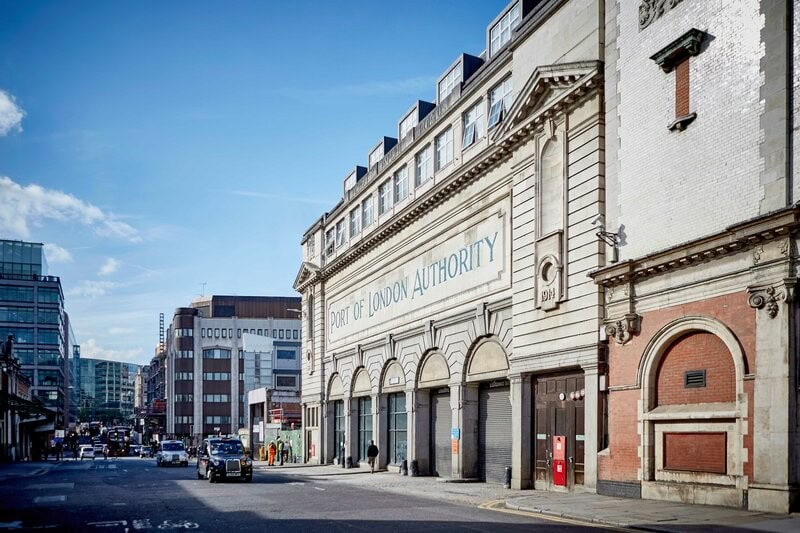 Listed Port of London Authority facade concealing the Citigen energy centre on Charterhouse Street.