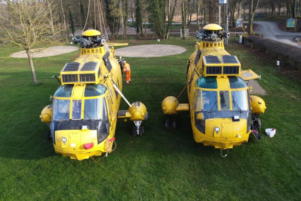 Converted RAF Sea King helicopters fitted out as glamping accommodation in North Yorkshire