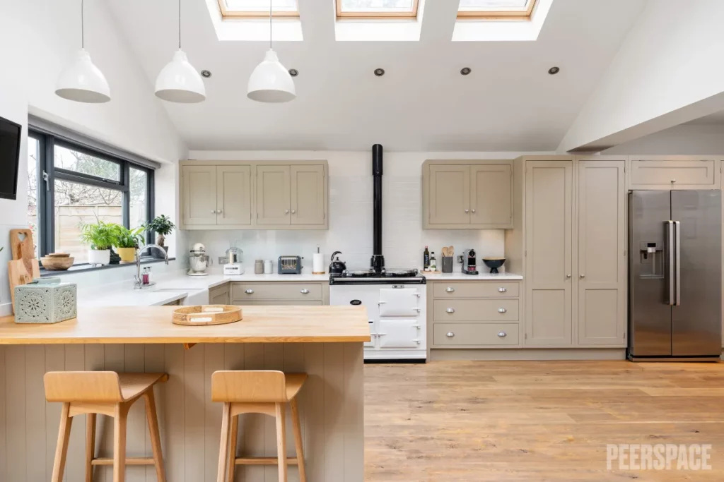 Large Vaulted Light Contemporary Kitchen