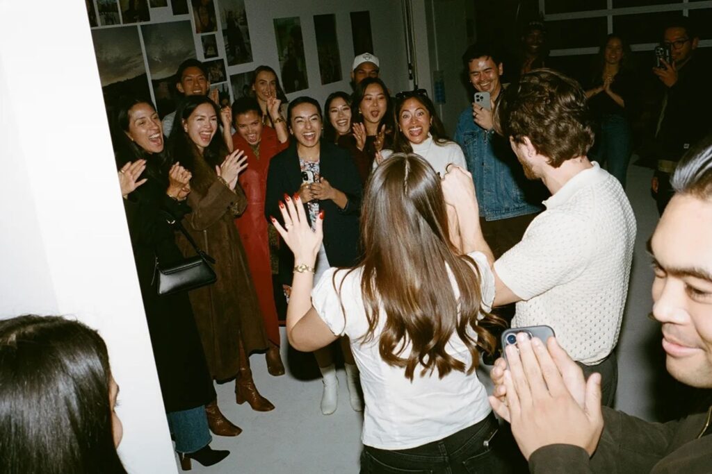 Group surprising a couple at a party