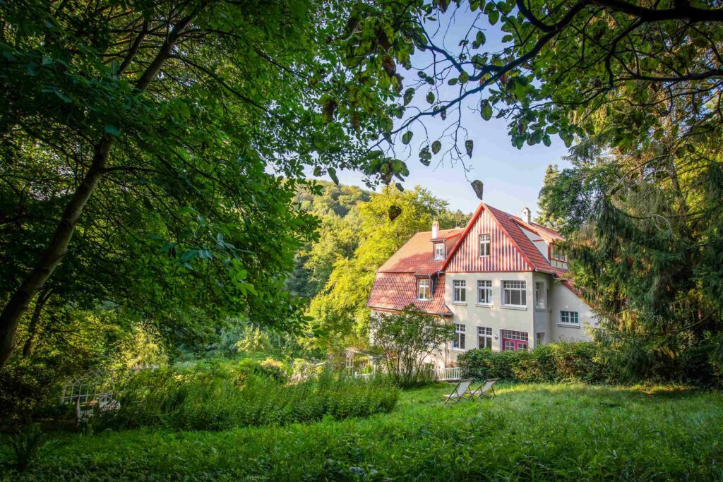 mansion in garden setting