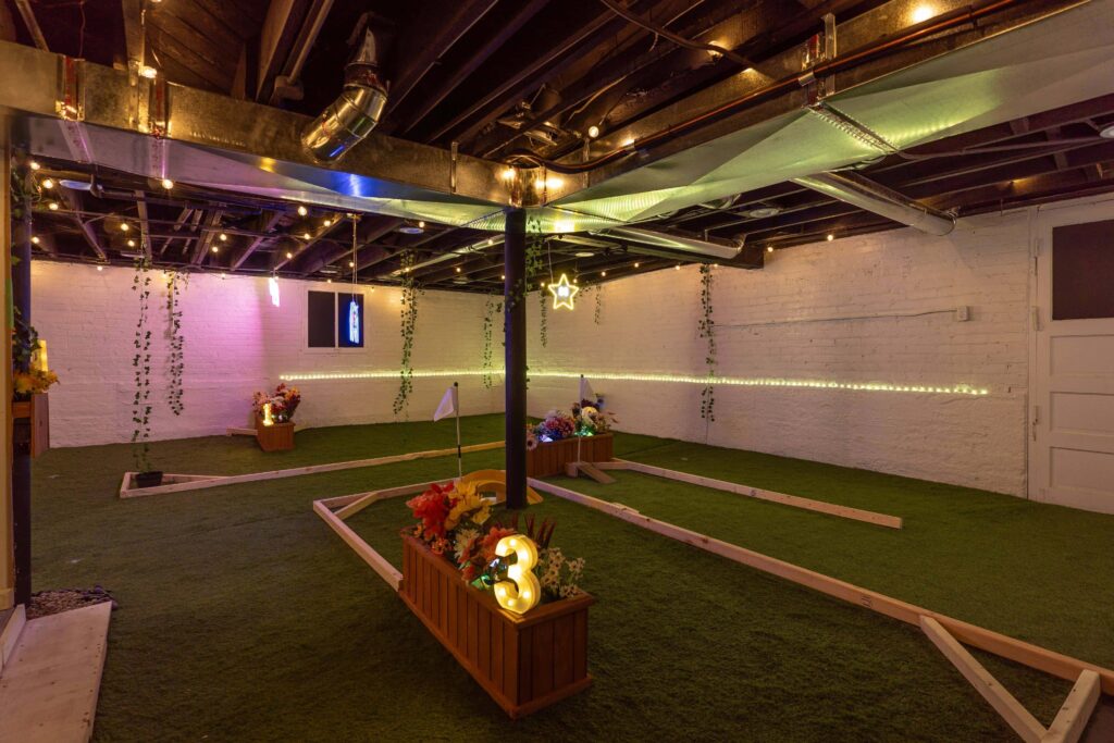 Mini golf course in an indoor venue