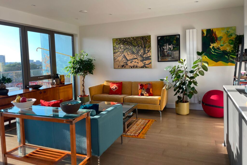A sunny lounge inside a bright London penthouse