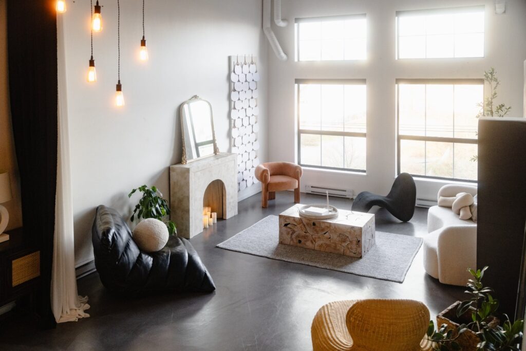 stylish loft with designer chairs and decor