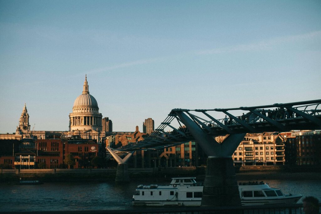 View of the Thames, a bridge and St. Paul's Cathedral in London