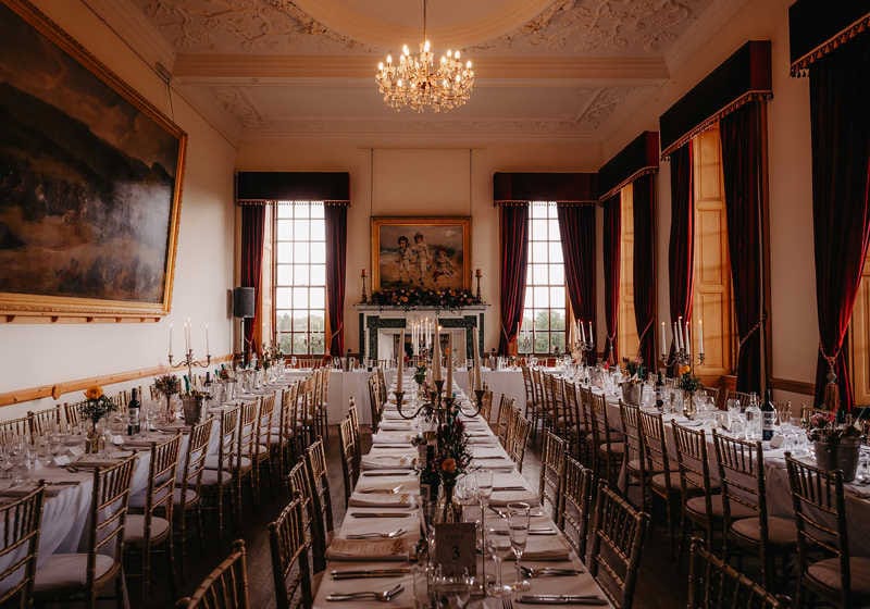 traditional grand dining room with tablescape