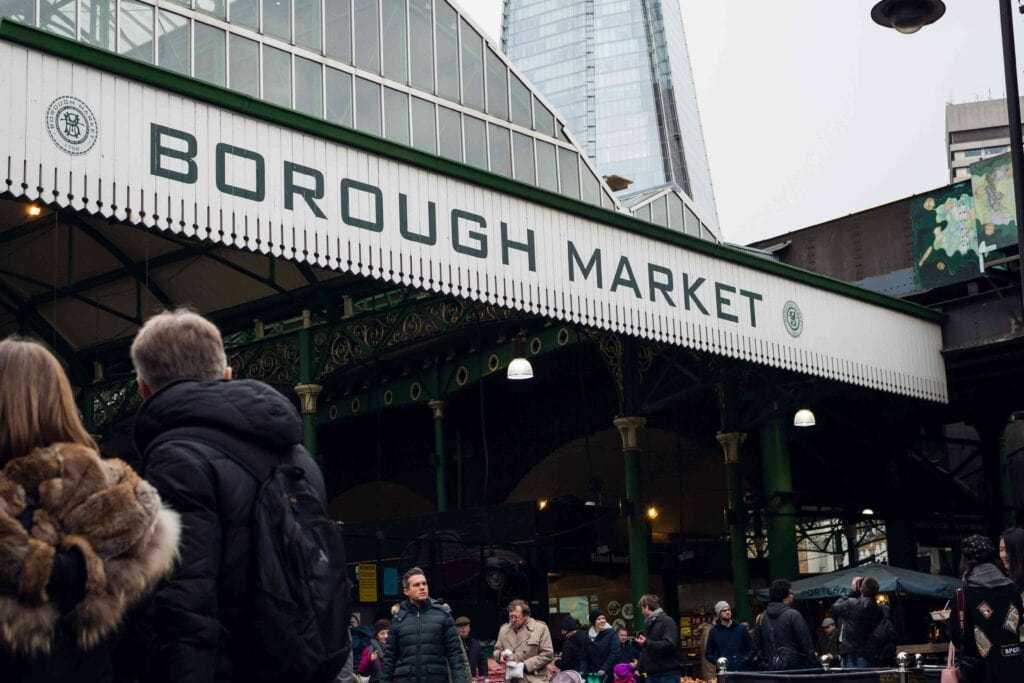 A view of the entrance of London's Borough Market.