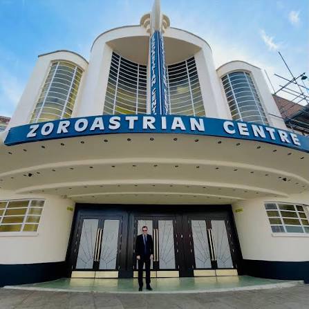 Curved Art Deco facade of the Zoroastrian Centre for Europe in Rayners Lane.